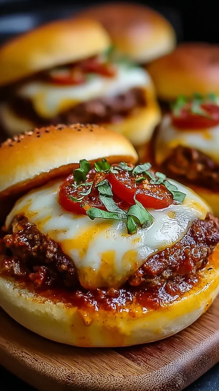 Juicy pizza burgers topped with melted mozzarella, marinara sauce, and pepperoni on toasted buns.