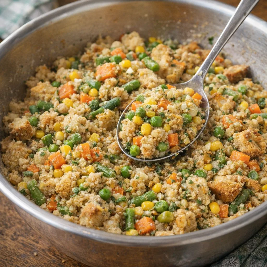 Stuffing mixture with vegetables for a pork chop bake
