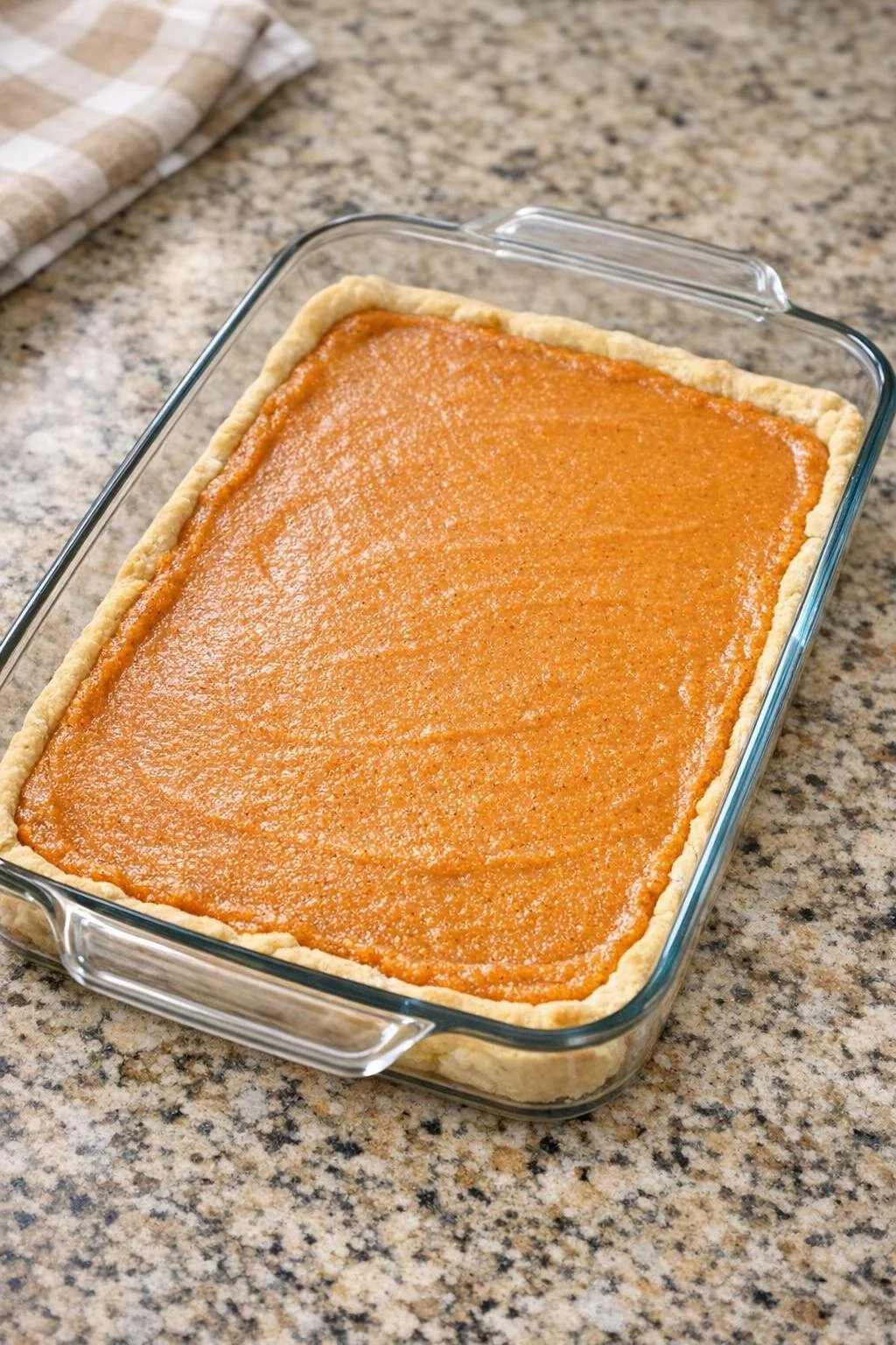 An even layer of pumpkin filling spread over crescent dough