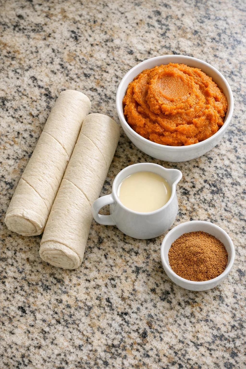 Crescent dough, pumpkin puree, condensed milk and pumpkin pie spice