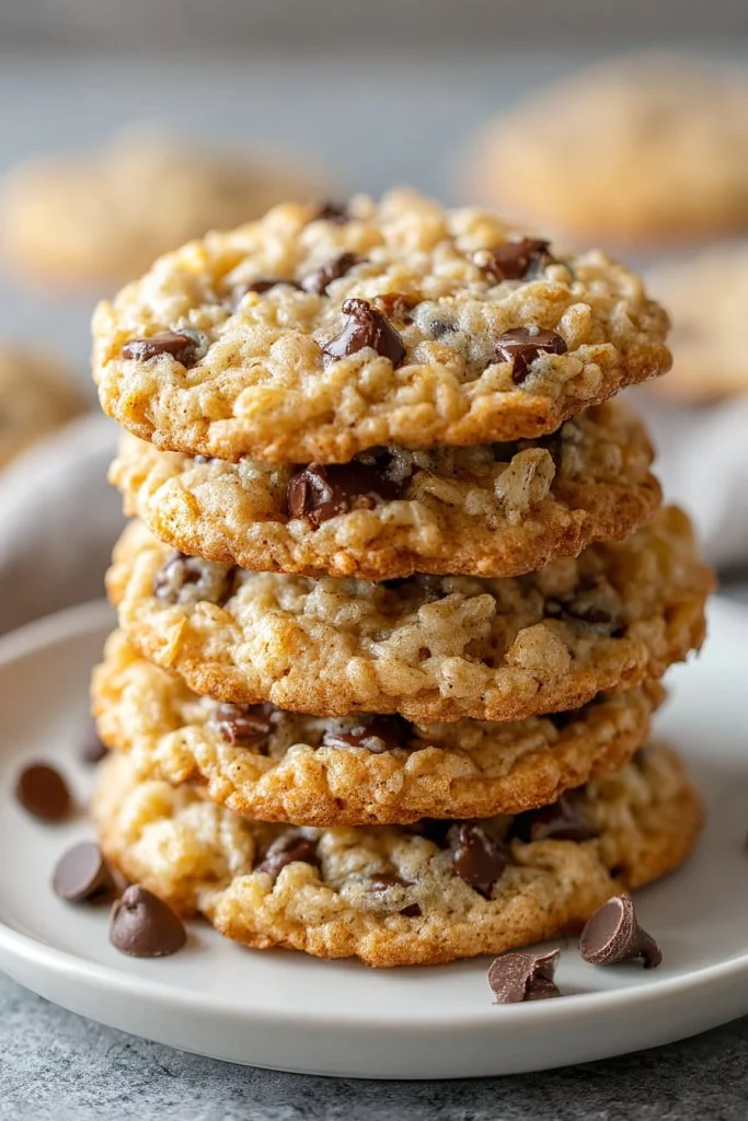 Delicious Rice Krispie Chocolate Chip Cookies on a plate