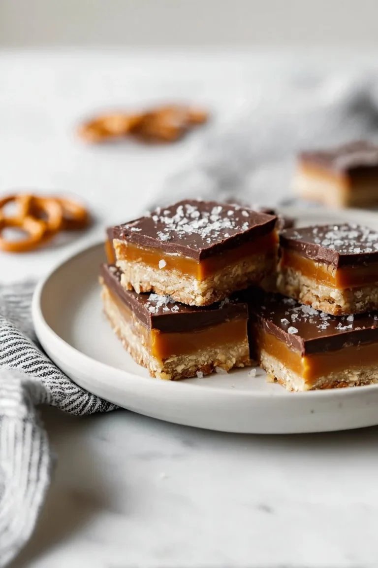 Delicious salted caramel pretzel bars served on a plate