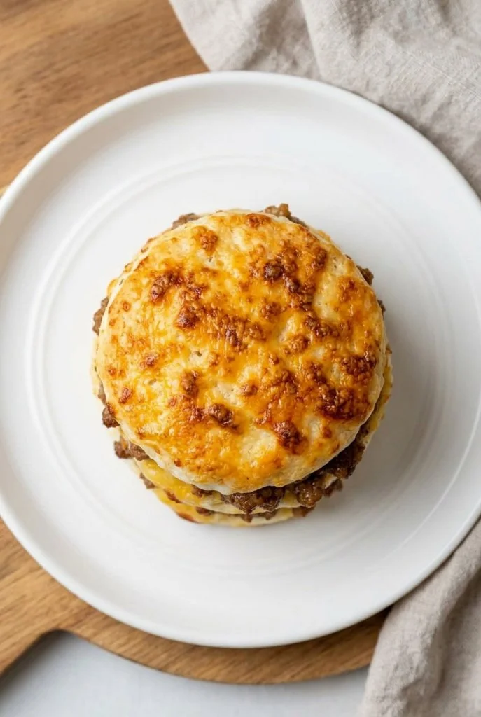 Sausage Egg Cheese Sandwiches stacked on a plate with fresh ingredients