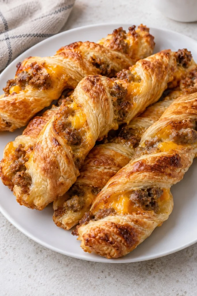 Savory sausage pastry twists baked to golden perfection.