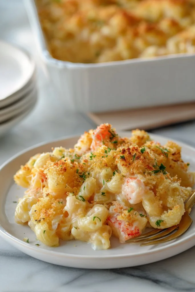 Creamy seafood mac and cheese with shrimp and crab