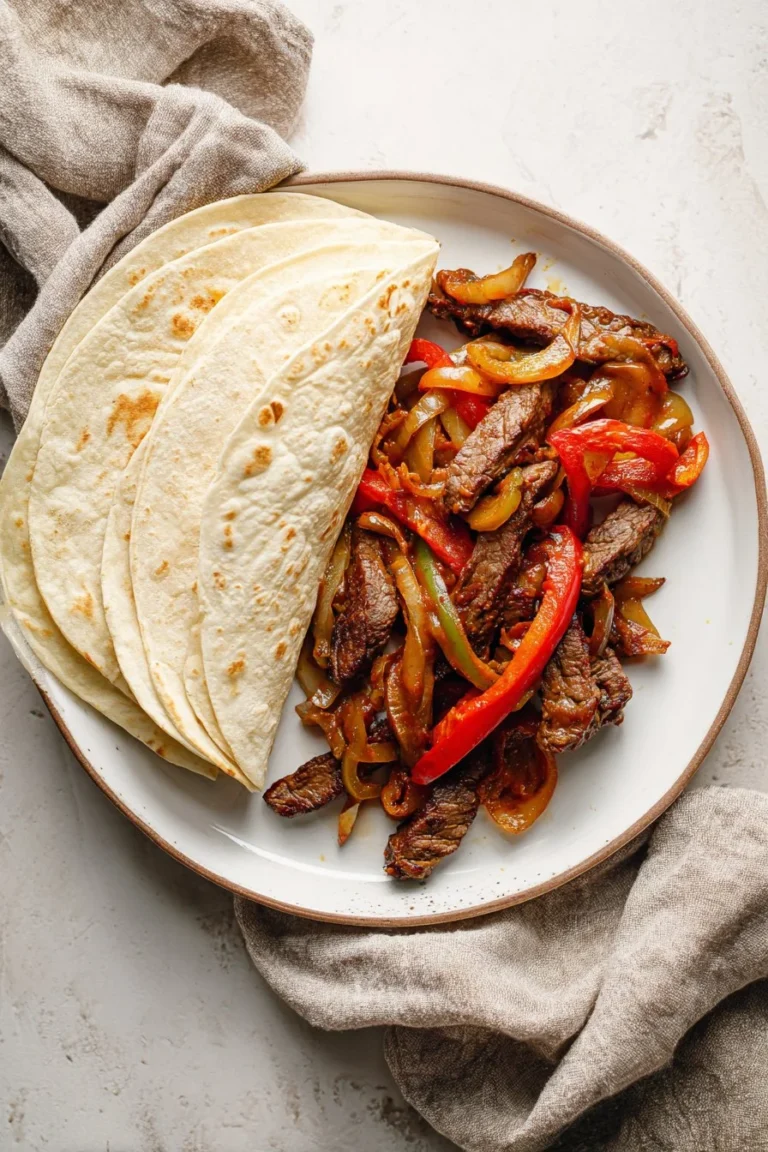 Sheet Pan Steak Fajitas with peppers and onions ready to serve