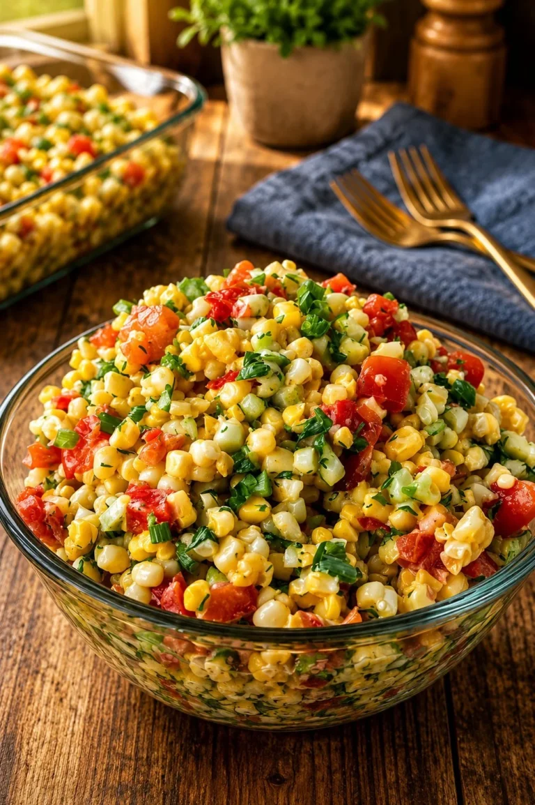 Delicious Shoepeg Corn Salad with colorful ingredients in a bowl