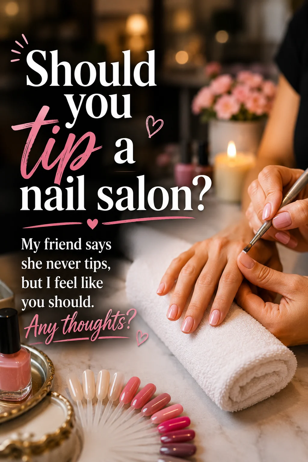 Nail technician giving a manicure to a customer at a professional nail salon