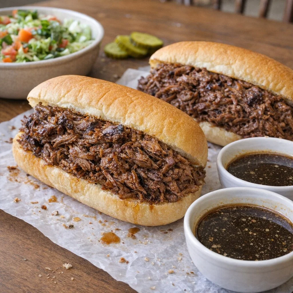 Slow cooker French dip sandwiches with juicy beef and savory au jus