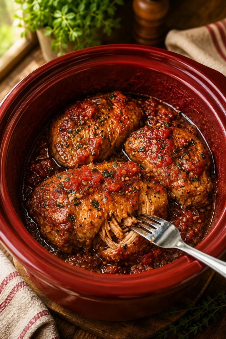 Delicious slow cooker Italian pork chops with three simple ingredients