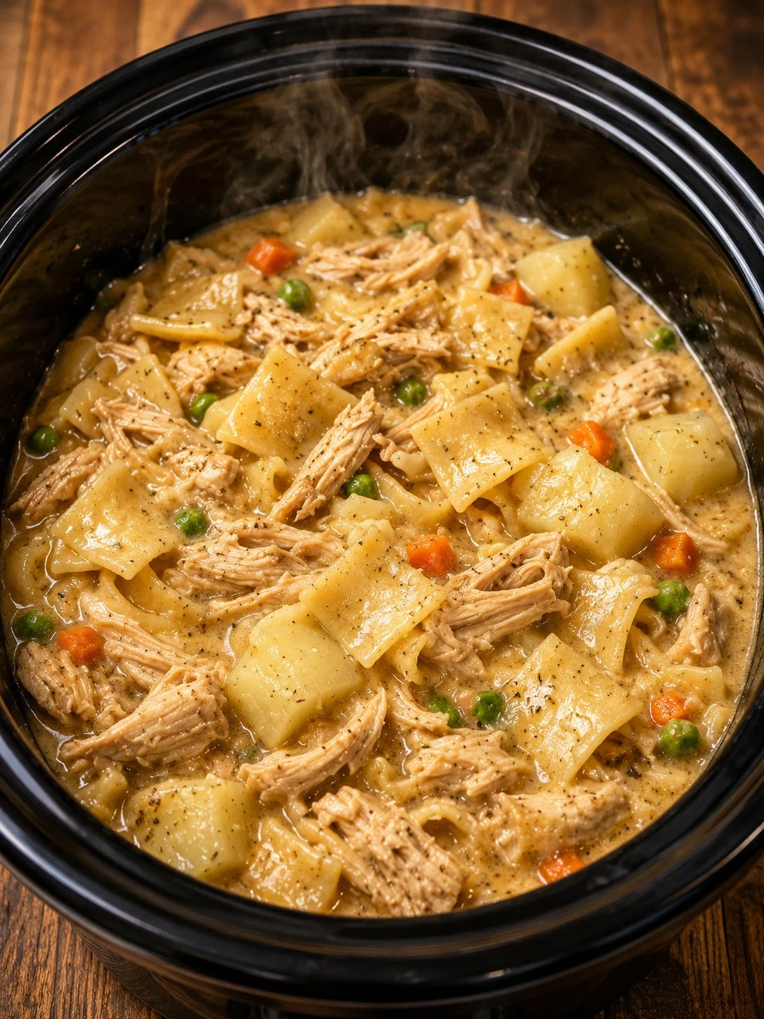 Slow cooker Amish Chicken Pot Pie made with 4 simple ingredients