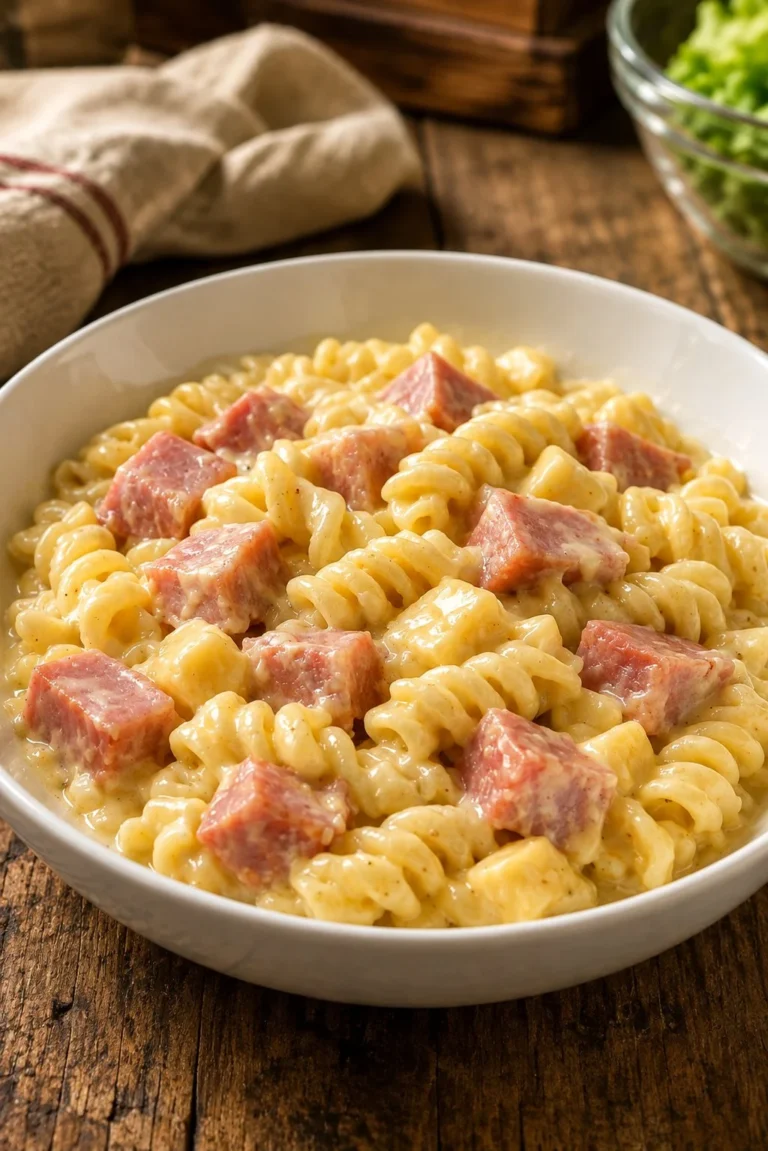 Slow Cooker 4-Ingredient Amish Velveeta Ham Pasta dish