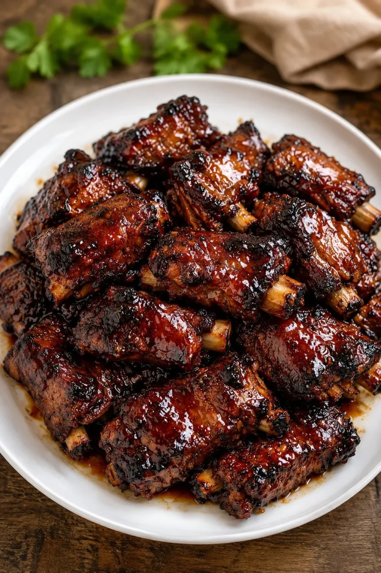 Tender slow cooker brown sugar pork ribs glazed in sweet sauce