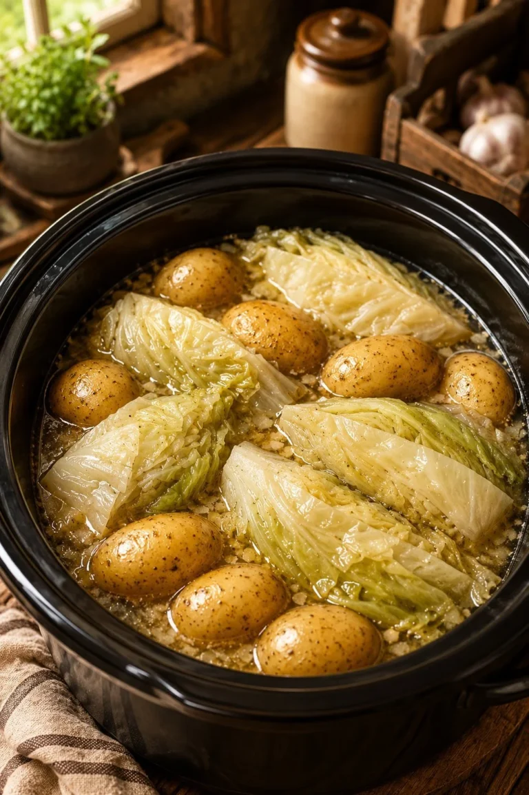 Slow Cooker Cabbage and Potato Boil with four ingredients in a bowl