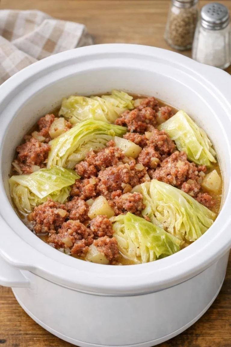 Slow Cooker Corned Beef Hash and Cabbage dish served in a bowl