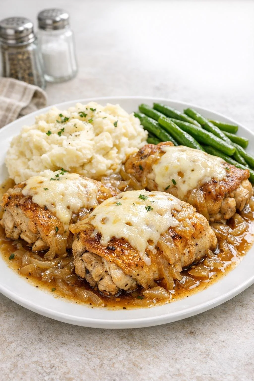Delicious Slow Cooker French Onion Chicken with bone-in thighs