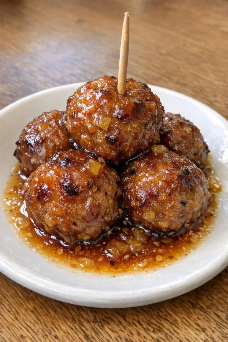 Slow cooker pineapple glazed meatballs ready to serve.