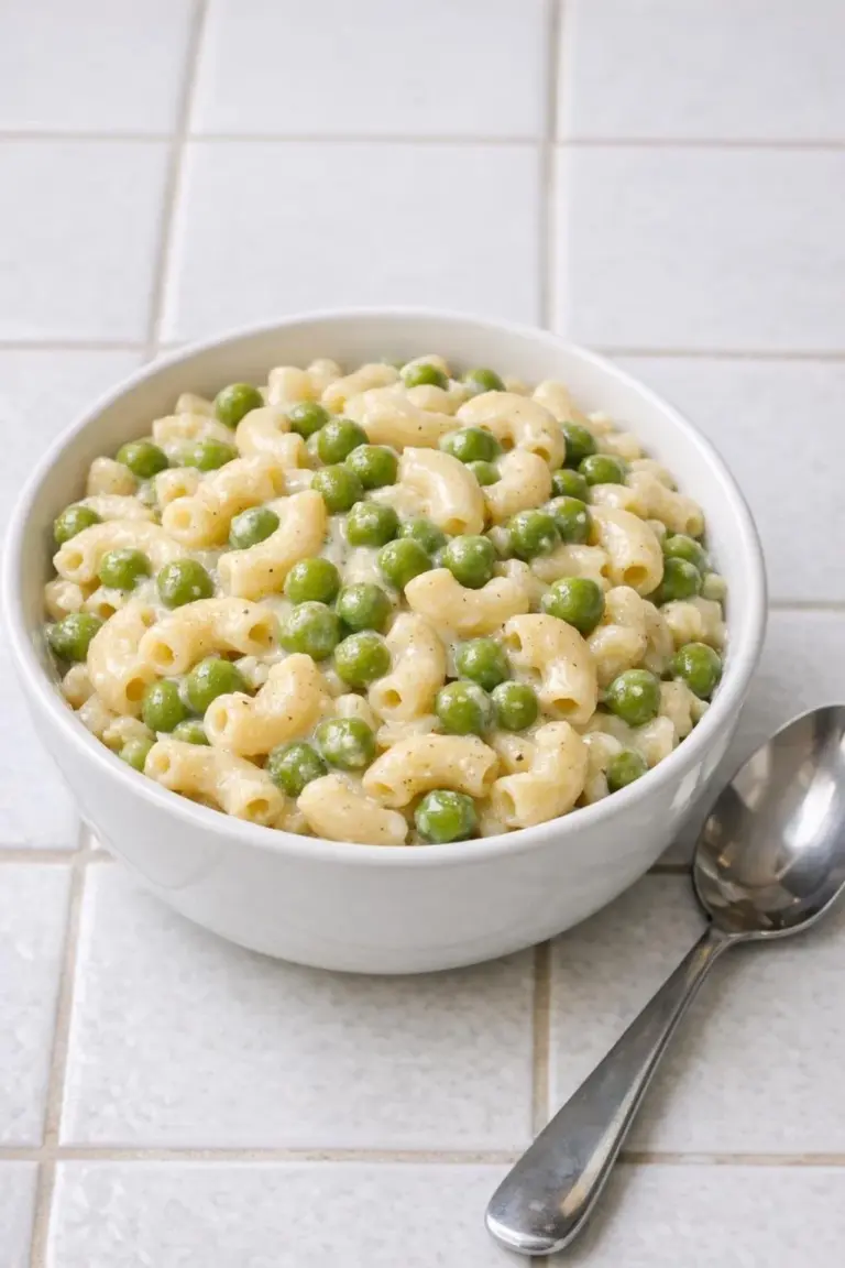 Bowl of Slow Cooker 4 Ingredient Poor Man's Pea Macaroni ready to serve.