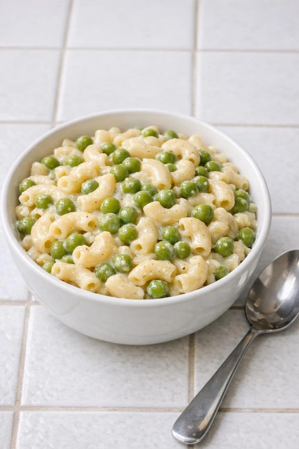 Bowl of Slow Cooker 4 Ingredient Poor Man's Pea Macaroni ready to serve.