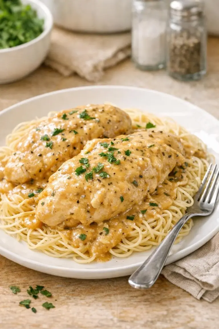 Slow Cooker 5 Ingredient Angel Chicken dish served on a plate