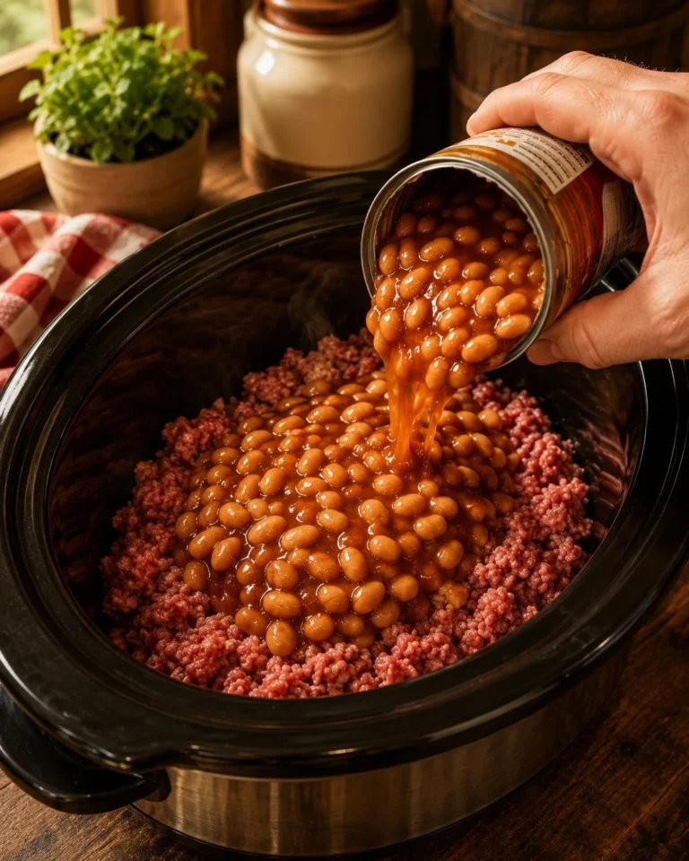 Slow Cooker 5-Ingredient Beef and Baked Beans dish in a bowl