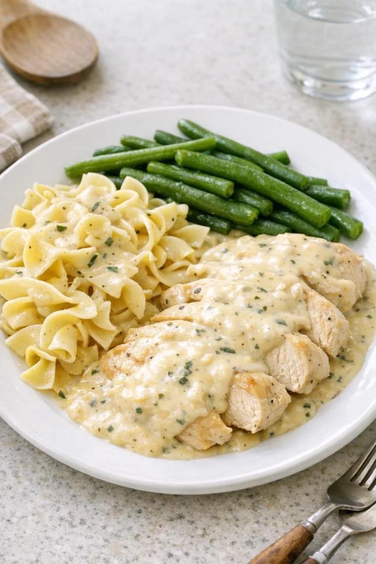Slow Cooker 5 Ingredient Creamy Chicken dish ready to serve.