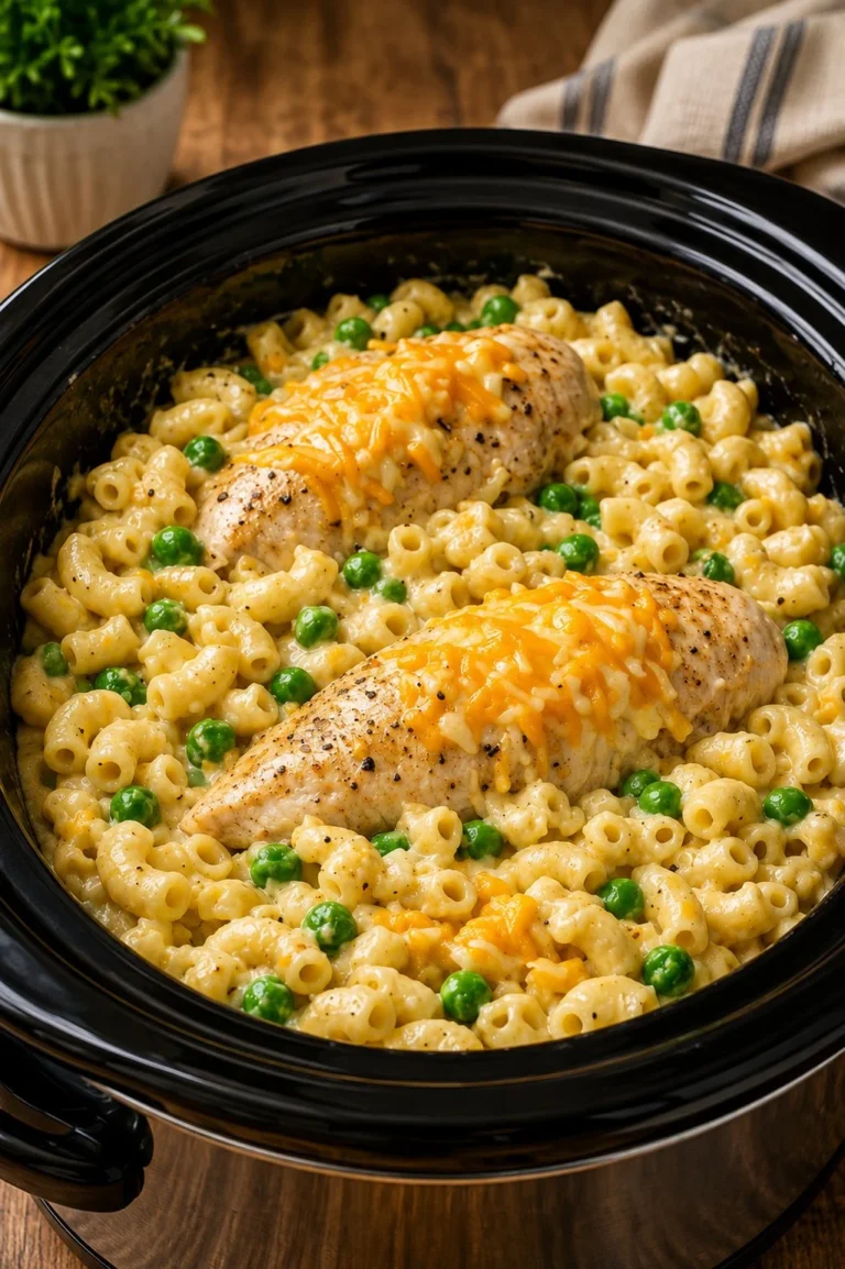 A bowl of Slow Cooker 5-Ingredient Depression Era Chicken and Macaroni dish