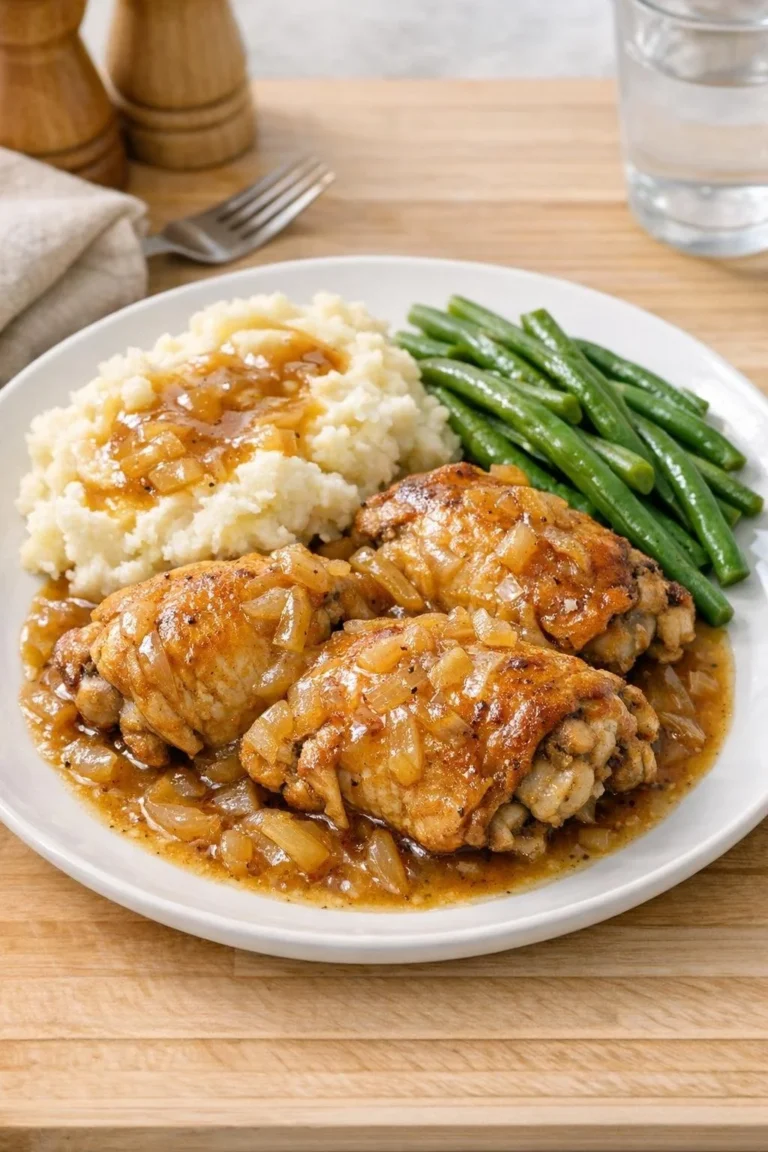 Slow cooker 5-ingredient chicken thighs served on a plate