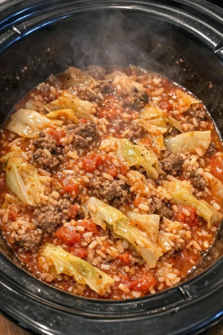 Slow Cooker 5-Ingredient Lazy Cabbage Roll Casserole served in a bowl.