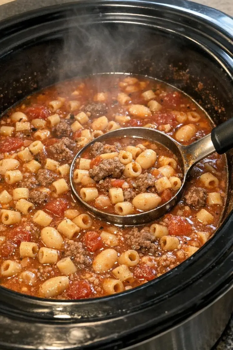 Delicious slow cooker Pasta e Fagioli soup made with 5 simple ingredients
