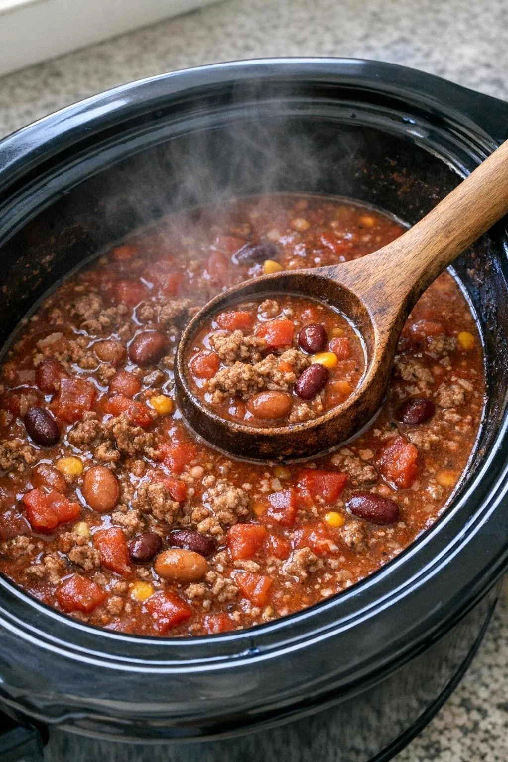 Bowl of slow cooker 5-ingredient taco soup topped with cheese and cilantro