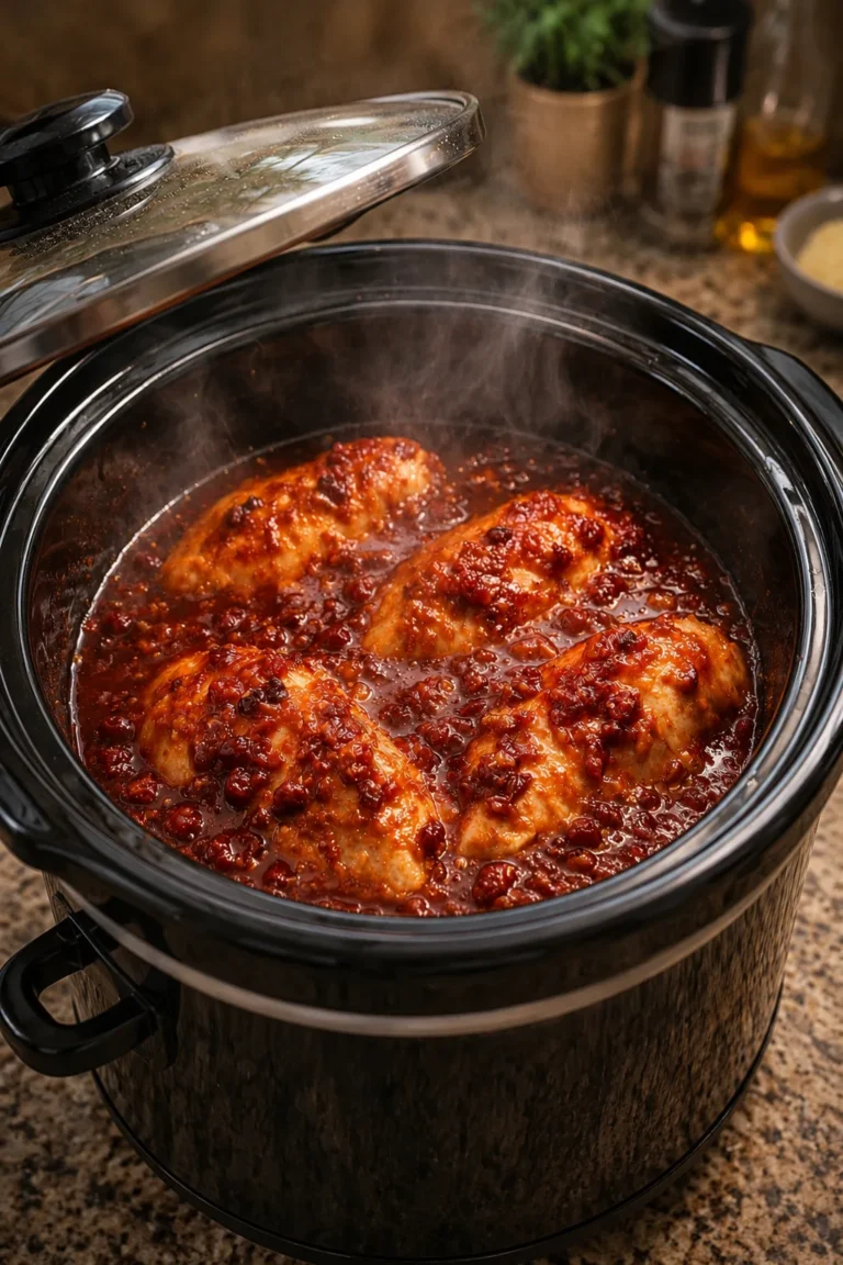 Slow Cooker Amish Cranberry Chicken in crockpot
