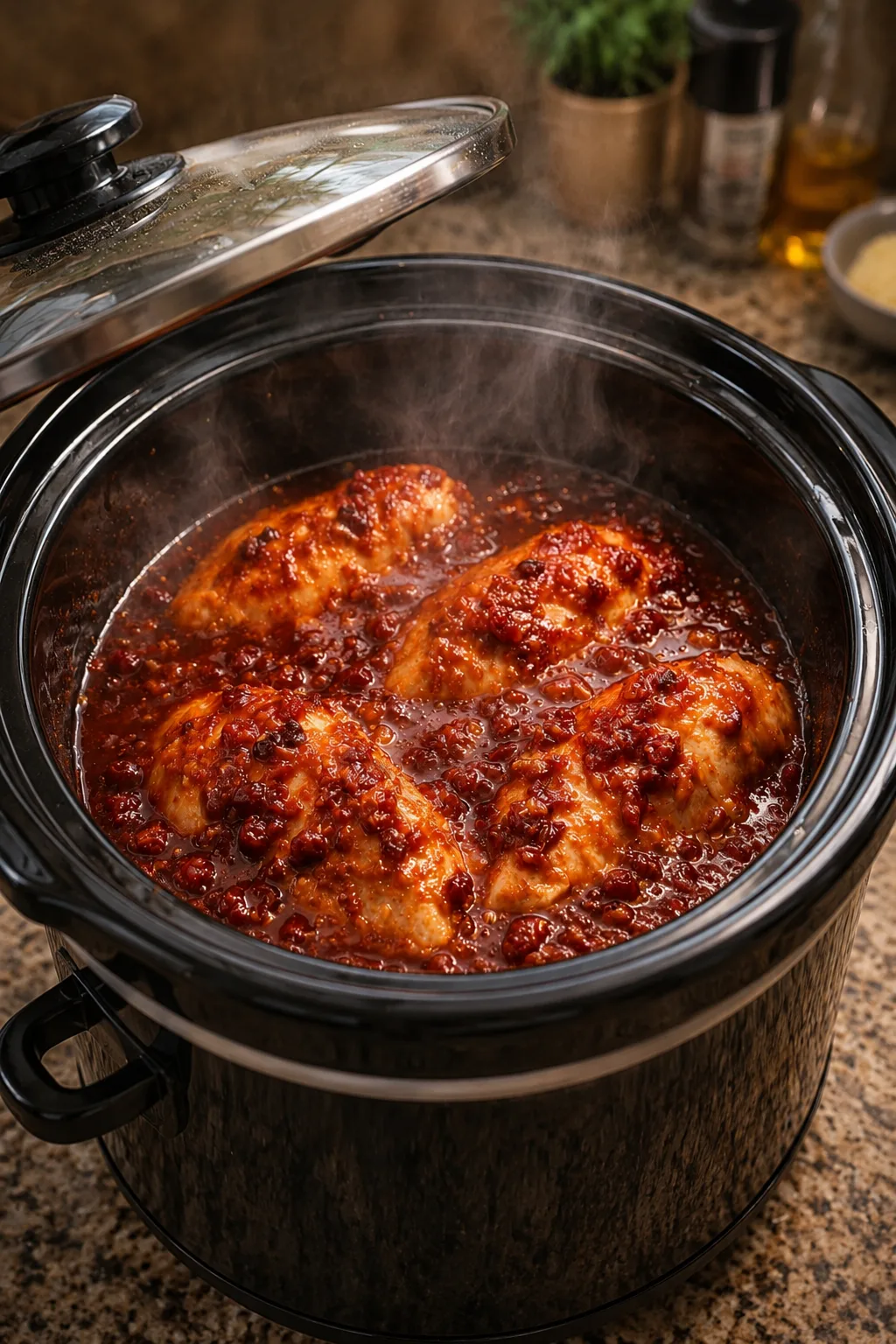 Slow Cooker Amish Cranberry Chicken in crockpot