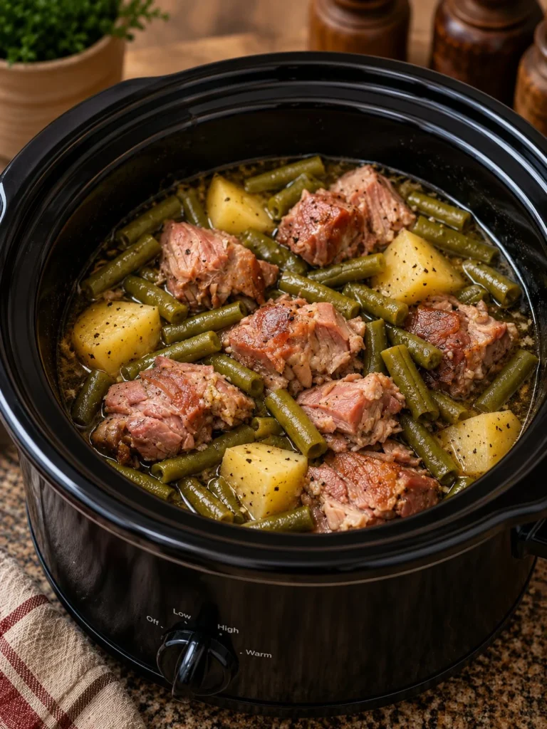 Slow Cooker Amish Ham with Green Beans recipe