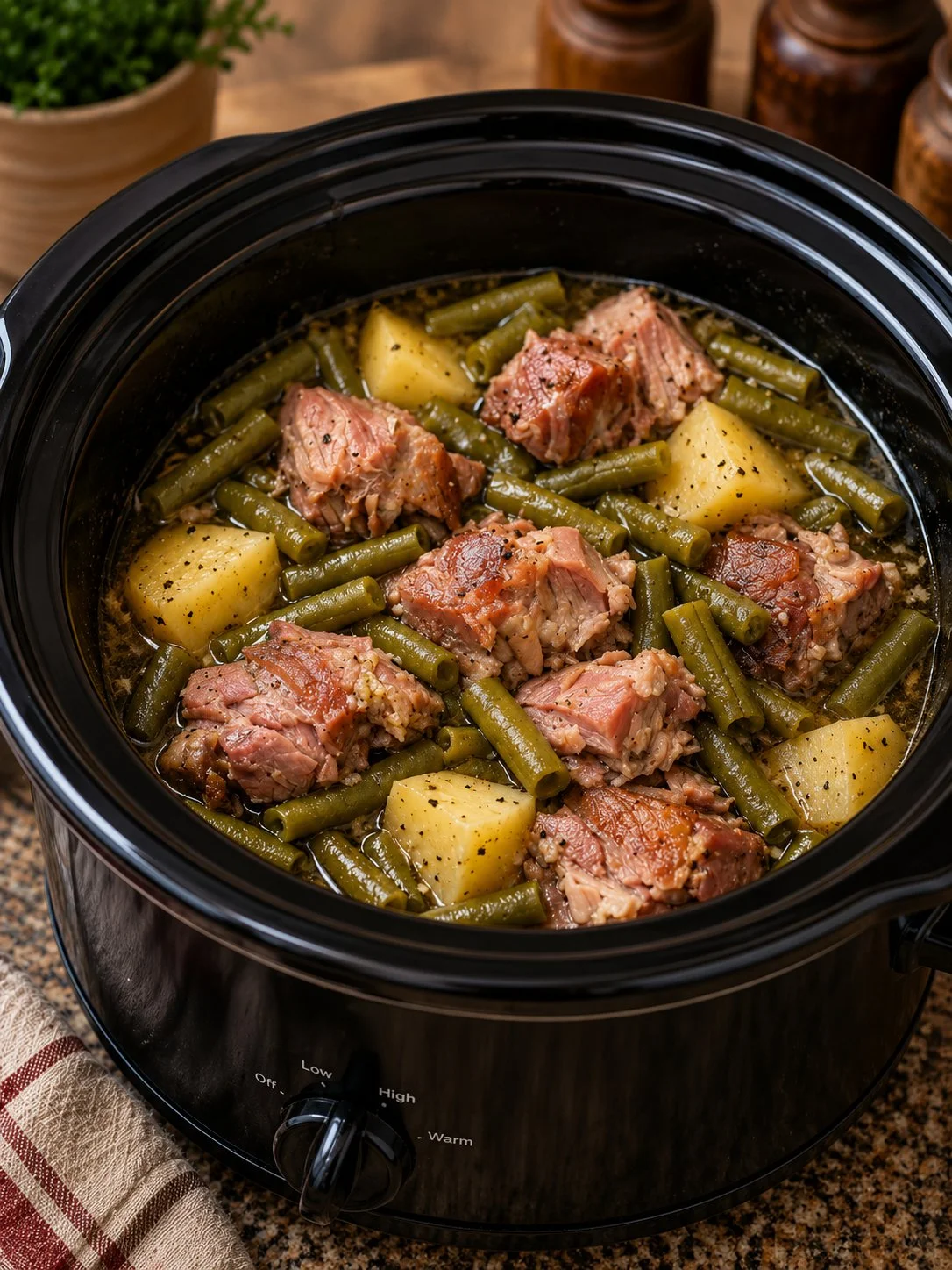 Slow Cooker Amish Ham with Green Beans recipe