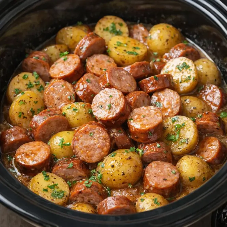 Slow Cooker Amish Kielbasa Potatoes served in a bowl