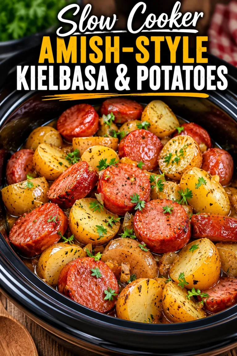Slow Cooker Amish-Style Kielbasa and Potatoes with smoked sausage and tender baby potatoes.