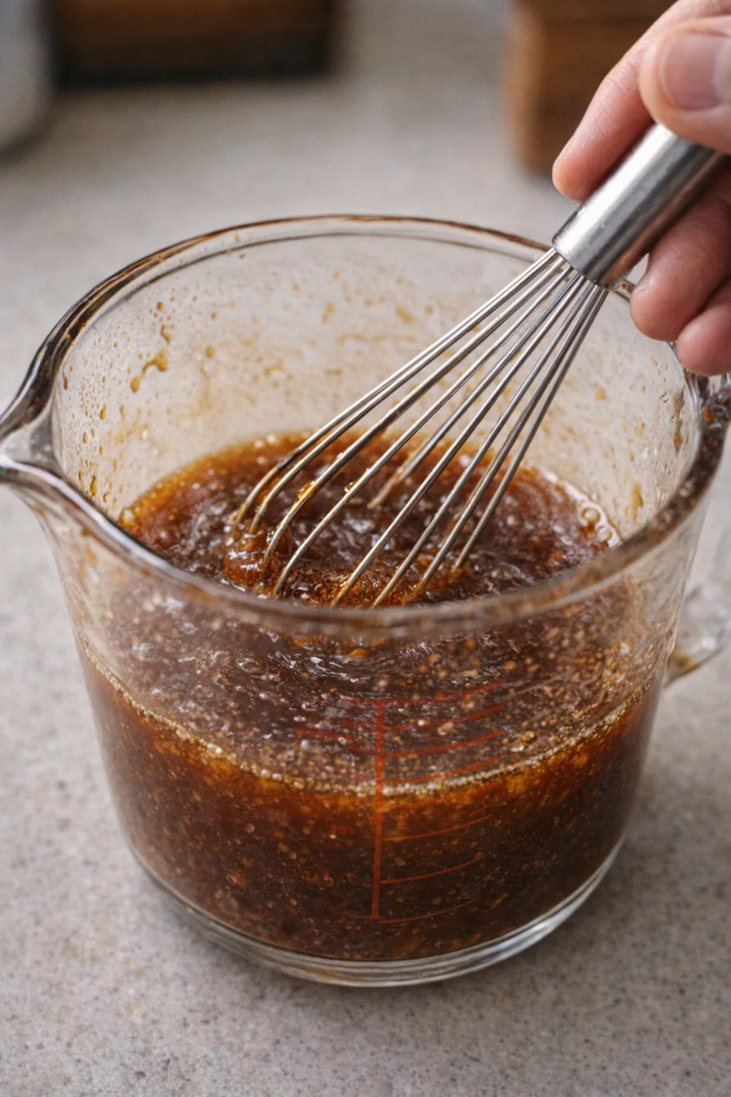 Brown sugar and apple cider vinegar whisked into a sweet and sour glaze