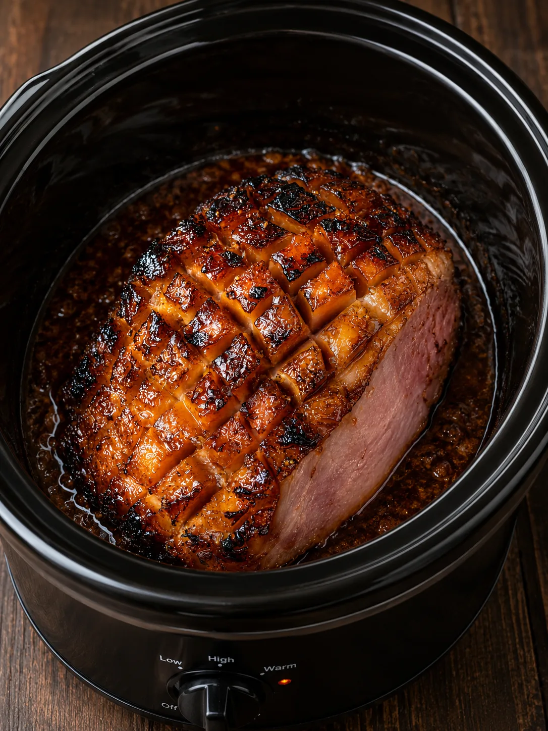 Slow cooker spiral ham with brown sugar glaze and caramelized edges