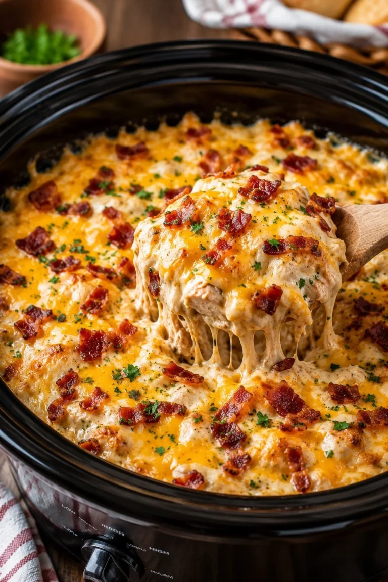 Delicious Slow Cooker Crack Chicken served on a plate with toppings.