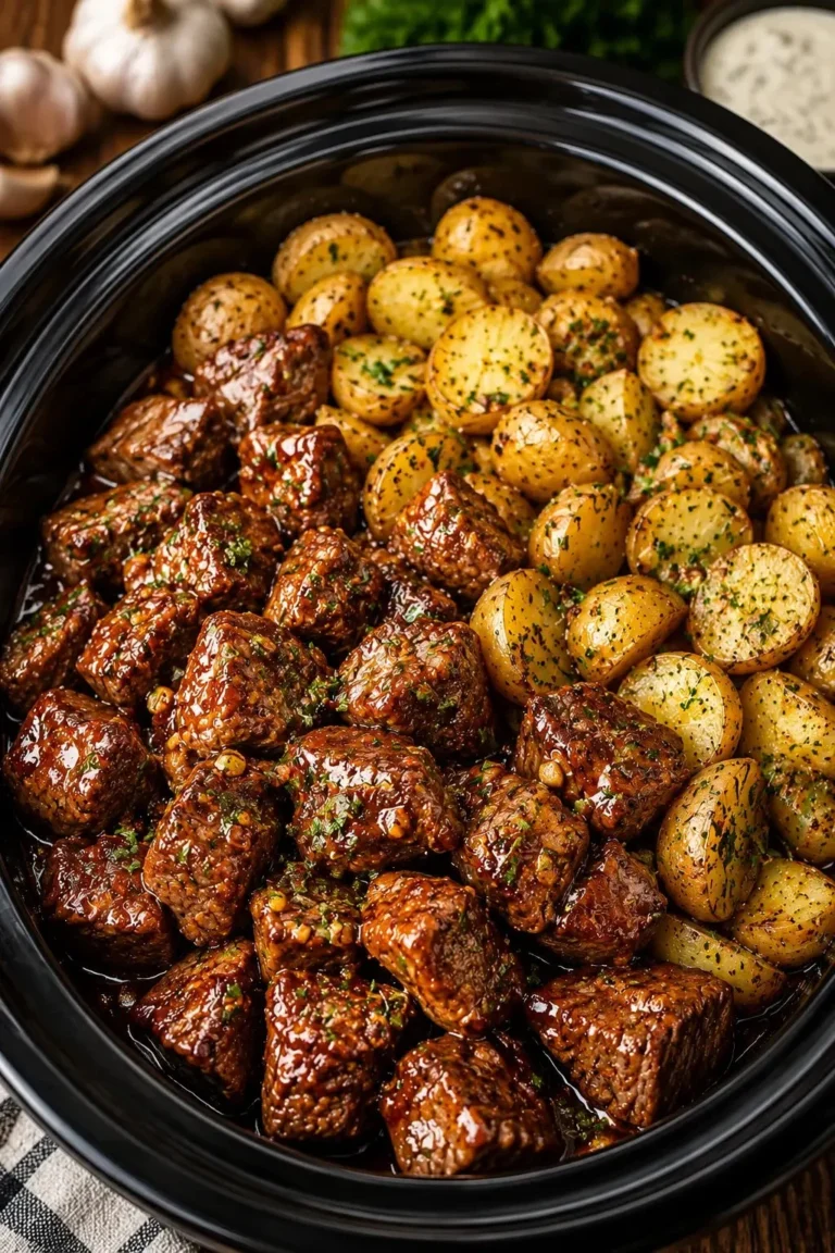Slow Cooker Garlic Butter BBQ Steak Bites with Ranch Potatoes delicious dish