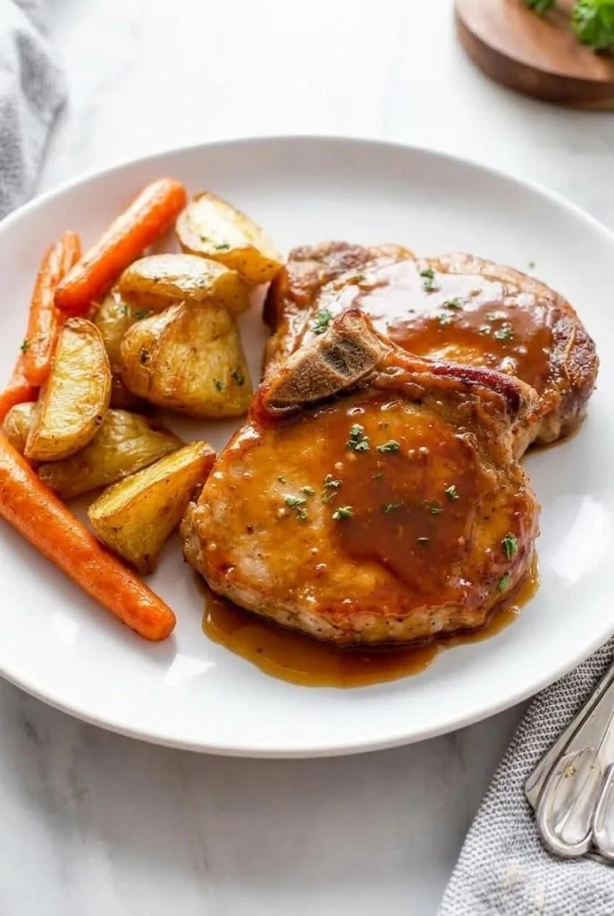 Delicious slow cooker honey garlic pork chops with a savory glaze
