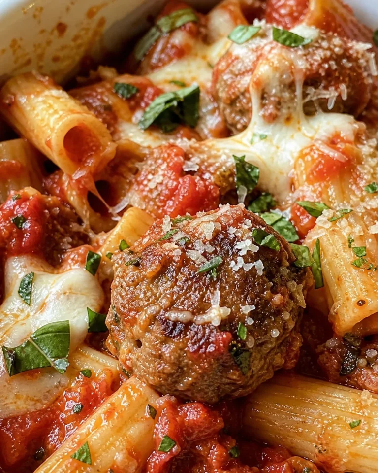 Delicious slow cooker meatball pasta served in a comforting bowl