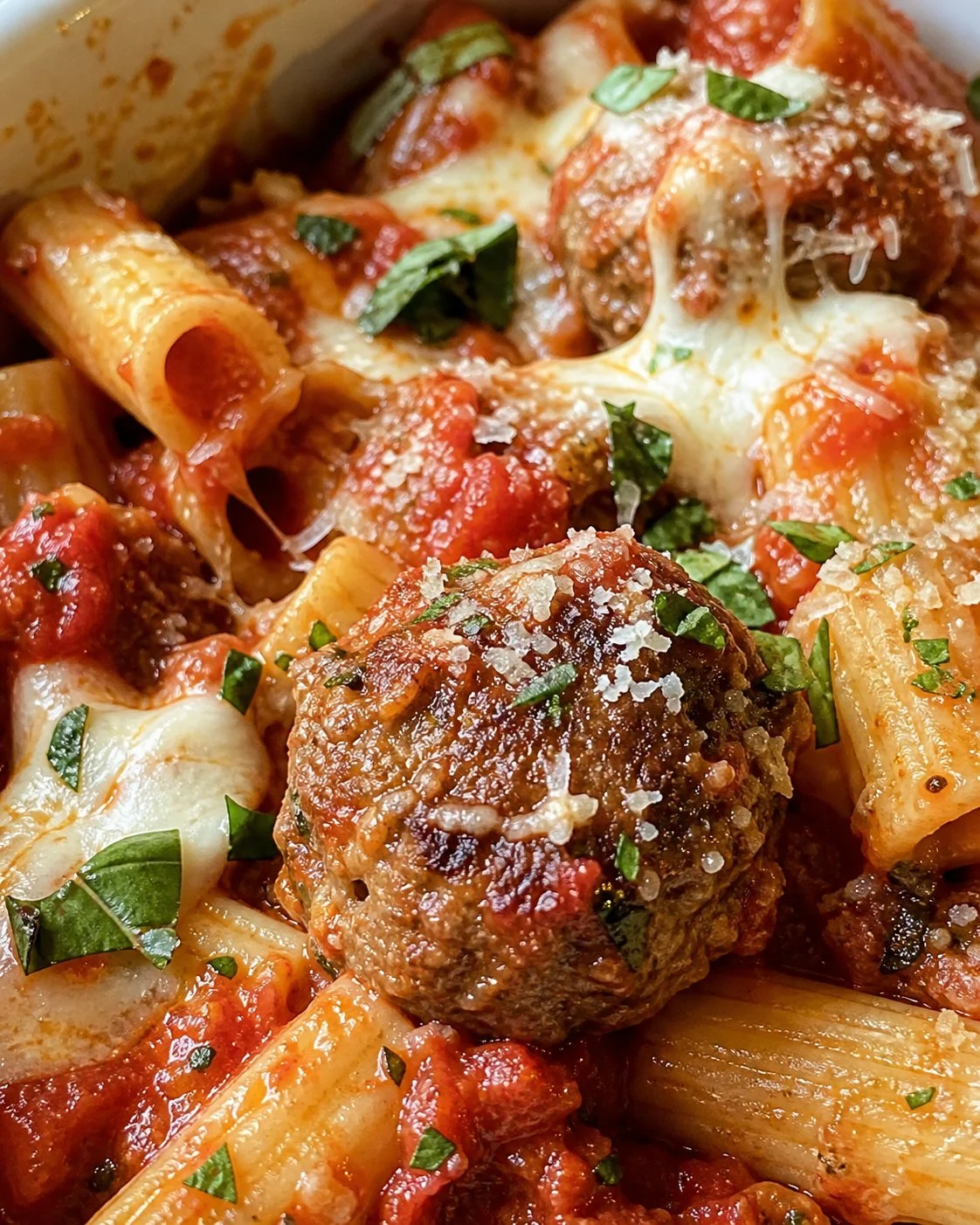 Delicious slow cooker meatball pasta served in a comforting bowl
