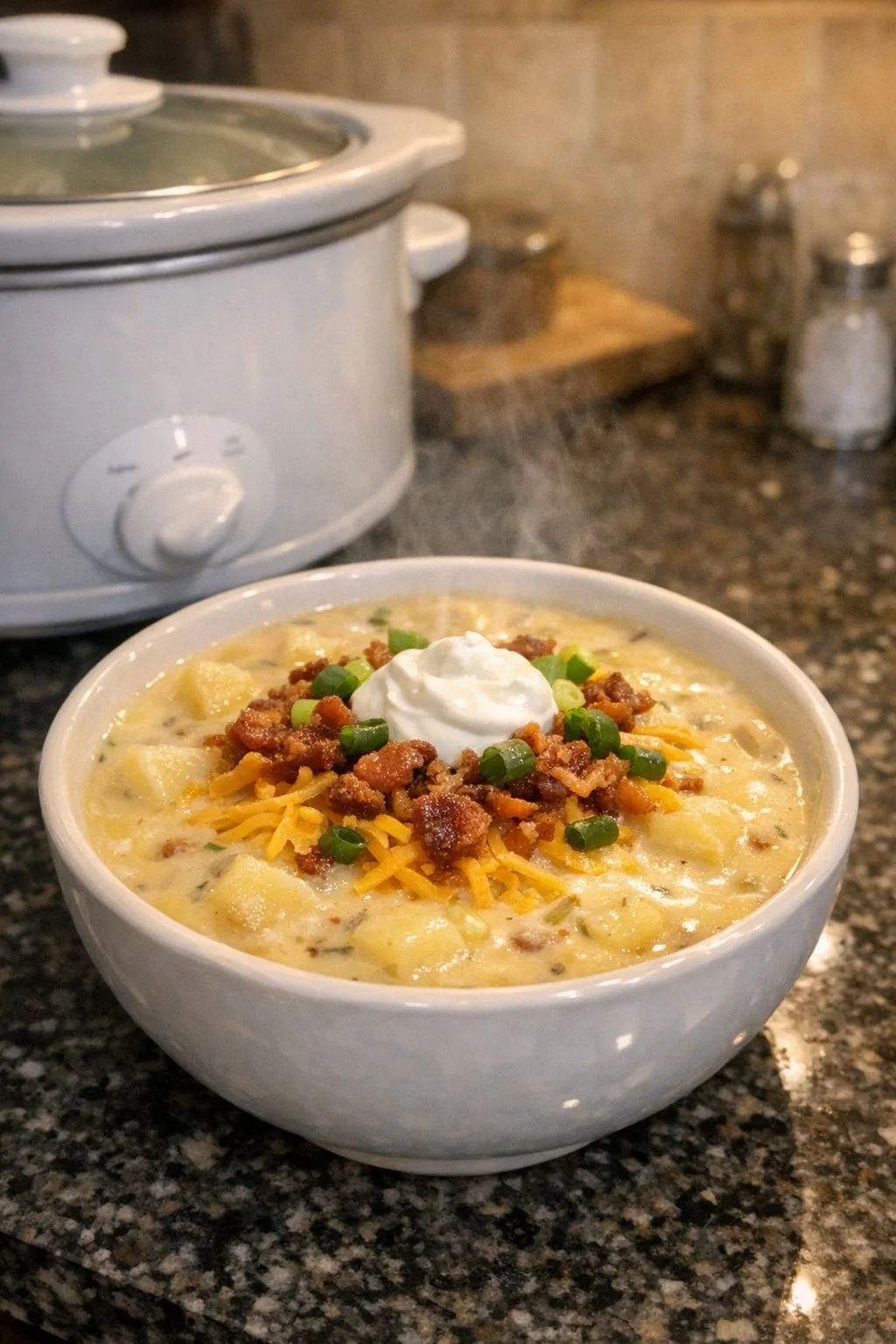 Creamy loaded potato soup ready to serve
