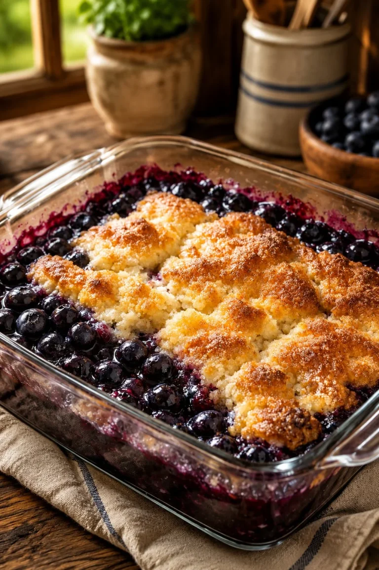 Southern 3-Ingredient Blueberry Cobbler baked and ready to serve