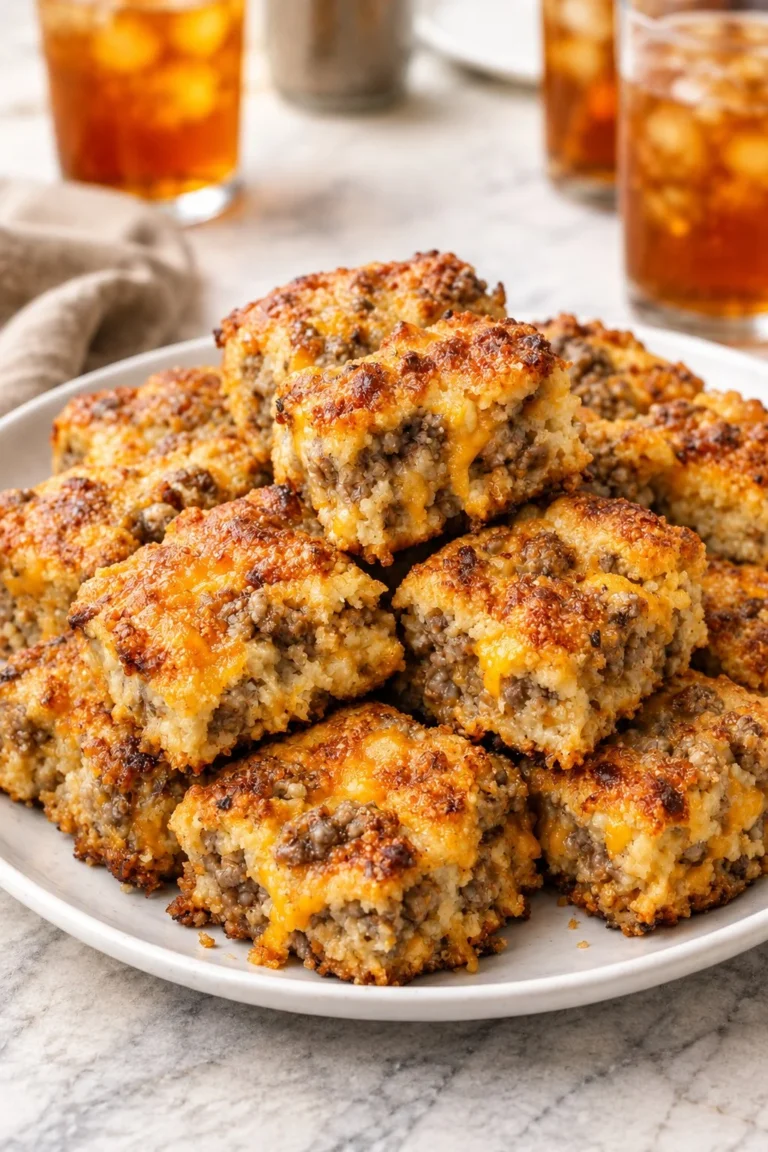 Southern 3-Ingredient Cheesy Sausage Squares served on a platter