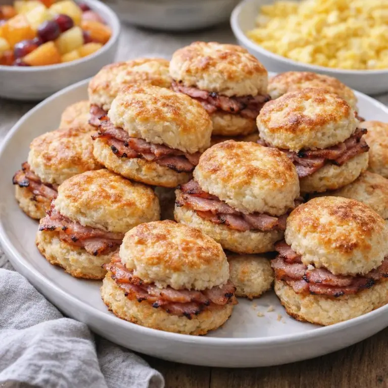 Southern 3-Ingredient country ham biscuits on a rustic serving platter.