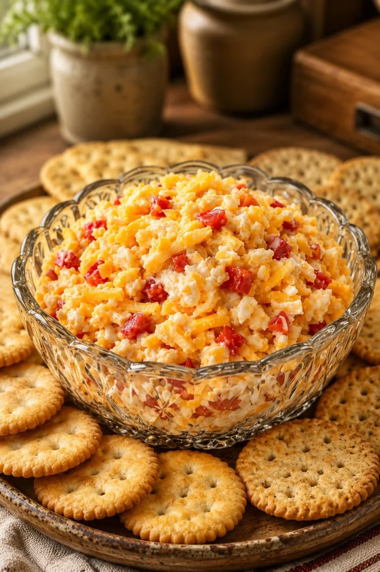 Creamy Southern 3-ingredient pimento cheese spread in a bowl