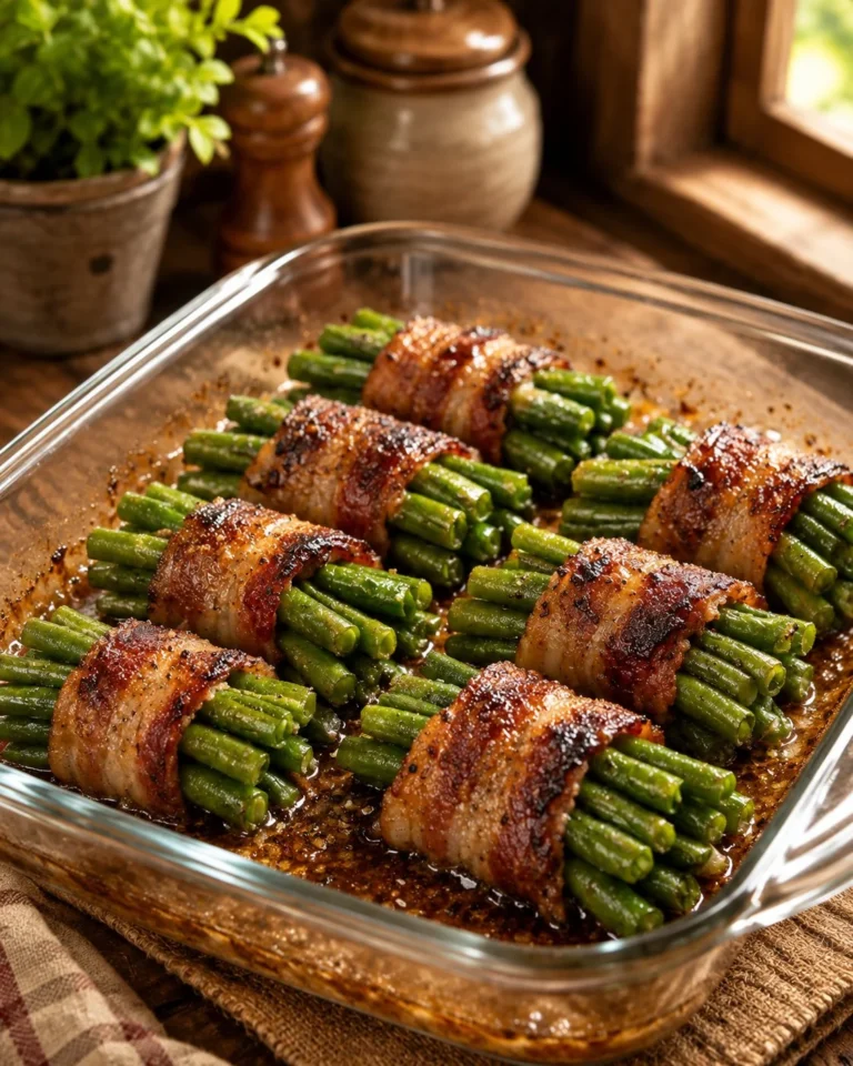 Southern 4-Ingredient Bacon Green Bean Bundles on a plate